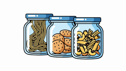 Three glass jars filled with pasta and cookies © Gokong