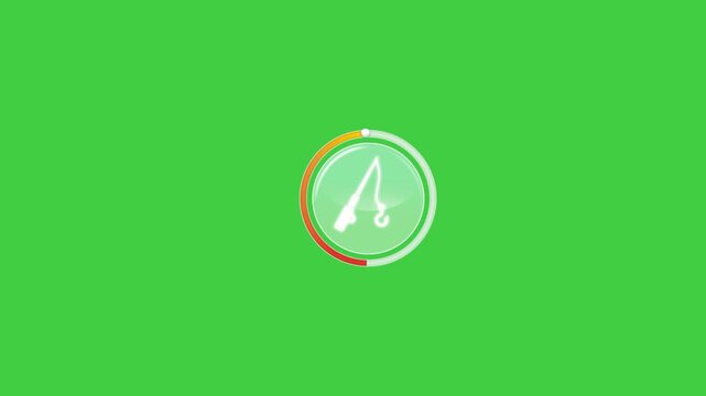 Fishing game animation showing a hook successfully catching a fish, ideal for mobile game visuals.
