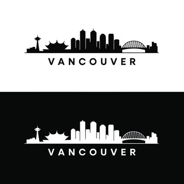 vancouver city skyline silhouette logo in black and white