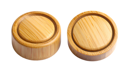 Two wooden round containers, possibly lids, showing concentric circles and woodgrain