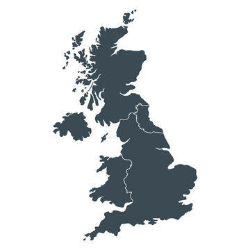 map of the united kingdom with white lines on dark background
