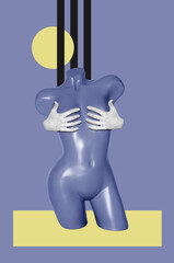 Collage art with a plastic female mannequin