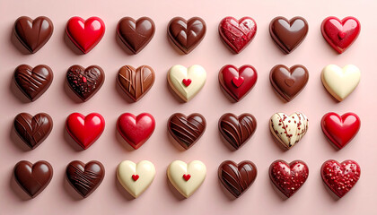 ハートとチョコレートのセット、バレンタインデーのチョコレート, AI生成画像