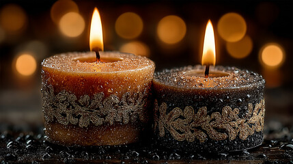 Decorative candles arrangement with a bokeh background - ai generative