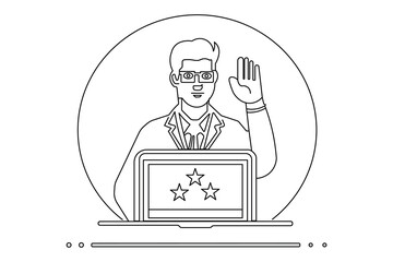 Remote communication illustration of character waving during video call