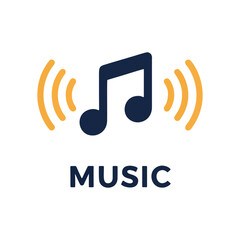 Modern Music Note Logo with Yellow Sound Wave Signal Waves