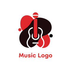 Abstract Guitar and Microphone Logo with Red and Black Organic Shapes