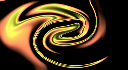 Abstract background with a flowing wave of glowing orange, amber, and golden yellow neon light. Elegant minimalist design with a smooth fiery gradient and liquid-like motion on a deep black background