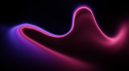 Elongated S-curve abstract background with glowing neon light trails in purple and magenta. Sophisticated digital motion graphics on a pitch-black background.