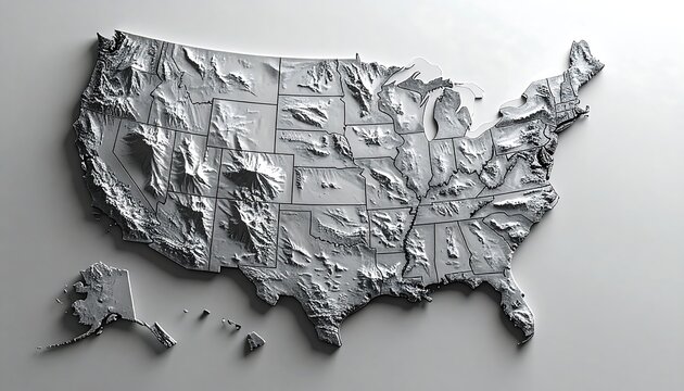Gray scale topographic rendering of the United States of America