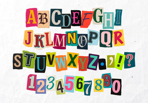 Colorful Ransom Note Alphabet Font Set
