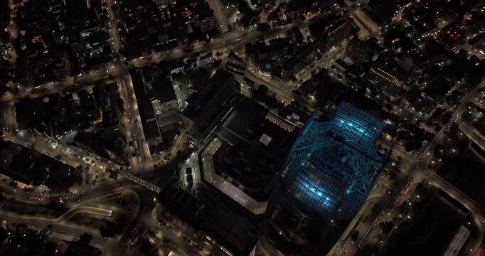 Santiago Chile Aerial v28 vertical birds eye view flyover Providencia around Gran Torre Costanera capturing illuminated downtown cityscape at dusk night - Shot with Mavic 3 Pro Cine - Jan 20th 2025