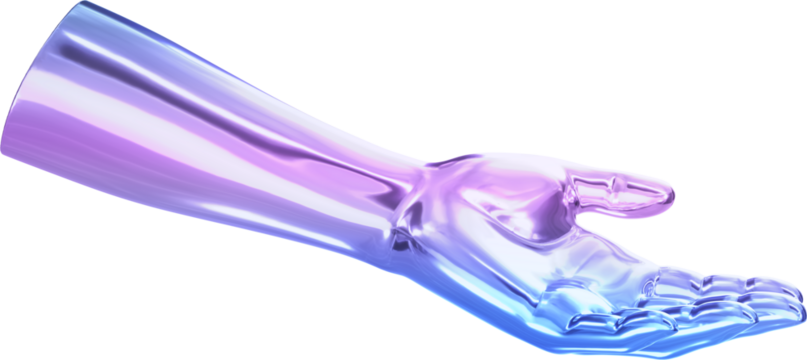 3D Futuristic Hand Open Palm Reaching Horizontal, Iridescent Holographic Texture for Support and Technology Concept - Powered by Adobe