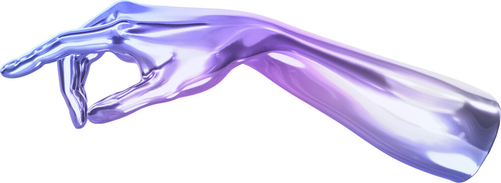 3D Holographic Hand Pinching Gesture, Iridescent Metallic Texture for Precision, Zoom or Handling Small Objects