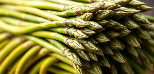 Fresh green asparagus spears, tightly bundled,  green,  detail
