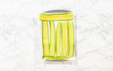 Full Batch of Cucumber Slices Draining