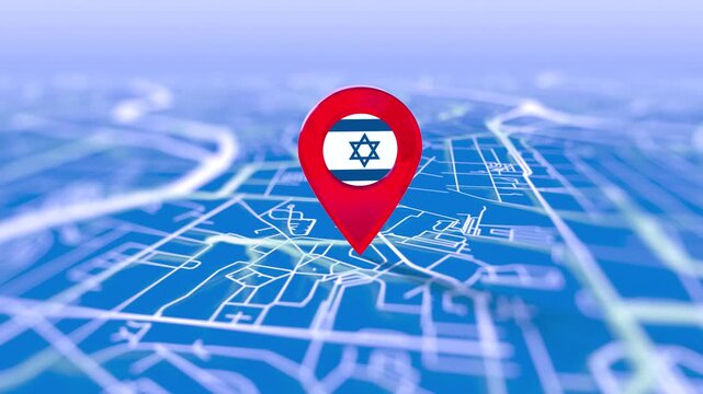 Israel Flag Pin Location On Digital Map Revealing By Cloth