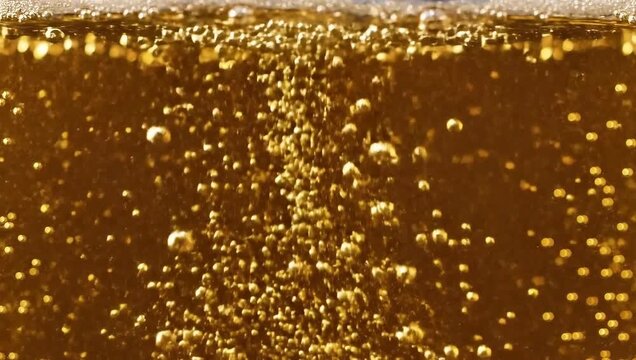 Golden liquid with effervescent bubbles rising to the surface.