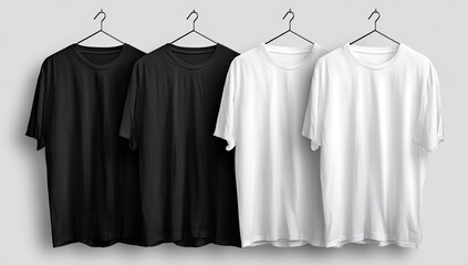 Hanging black and white t-shirts, simple, plain design