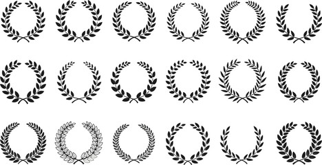 Black laurel wreath with Film Awards design elements. Premium insignia, traditional victory symbol on white background.