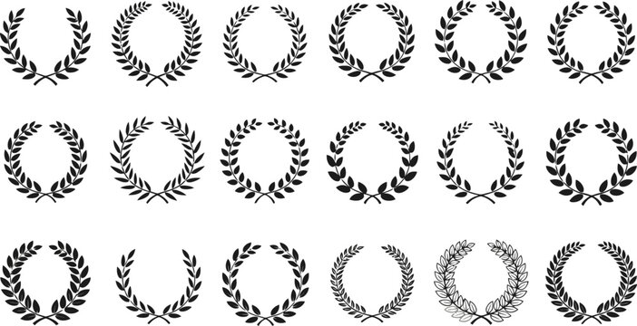 Black laurel wreath with Film Awards design elements. Premium insignia, traditional victory symbol on white background.