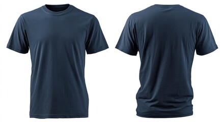 Dark navy t-shirt, front/back views, plain crew neck