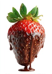 Chocolate-covered strawberry with green leaves