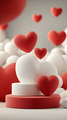 Elegant 3D Heart Composition in Red and White Colors Valentine's Day Romantic Decoration Love Background