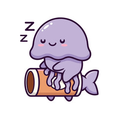 Adorable Sleeping Jellyfish Cartoon Character Illustration