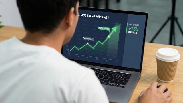 Businessman leveraging predictive analysis of shopping behavior for major growth trend, using successful business forecast to boost revenue