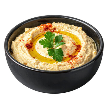 Traditional lebanese baba ganoush smoked eggplant spread in a bowl on a white studio background