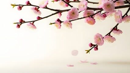 Pink cherry blossoms falling gently in spring