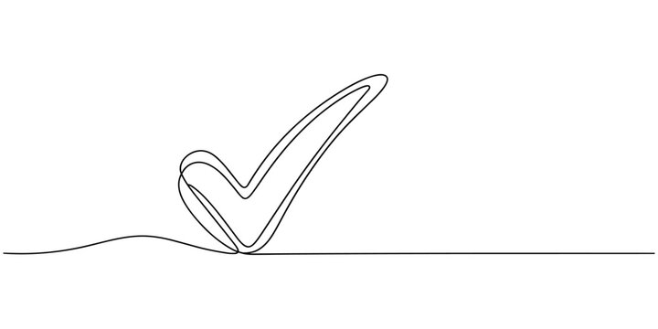Check mark continuous one line drawing. Tick one line icon. One line drawing background. Vector illustration. Check mark black icon .