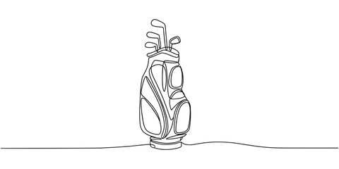 Obraz premium Golf bag continuous one line drawing. Single line art illustration of golf equipment. Editable vector, Golf bag continuous line. Continuous one line drawing golf bag. Golf, bag concept.