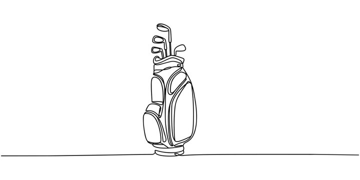 Golf bag continuous one line drawing. Single line art illustration of golf equipment. Editable vector, Golf bag continuous line. Continuous one line drawing golf bag. Golf, bag concept.