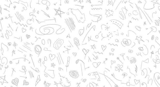 Fun black line doodle seamless pattern. Creative minimalist style art background for children or trendy design with basic shapes.