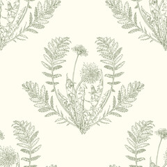 Seamless pattern of drawn dandelions.