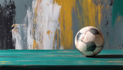 Worn soccer ball on textured surface