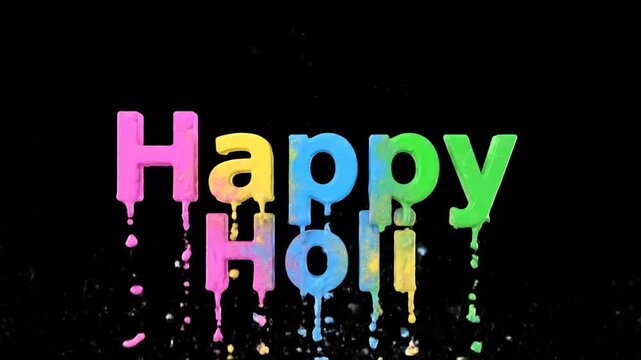 Happy Holi Celebration with Colorful Water Splash and Text.