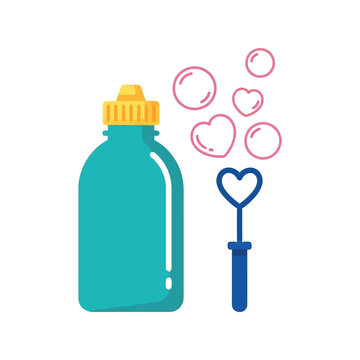 Bubble bottle and heart wand vector clipart for kids party and playful design