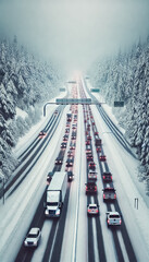 Snowy Winter Highway from an Overhead Perspective