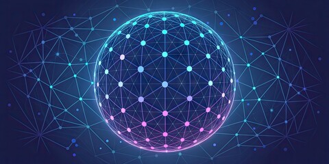 Abstract digital world sphere formed by network nodes