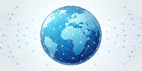 Futuristic abstract globe made of interconnected glowing nodes and lines, blue&ndash;cyan gradient, light background
