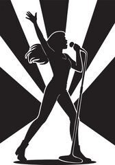 Female pop star silhouette with mic stand.