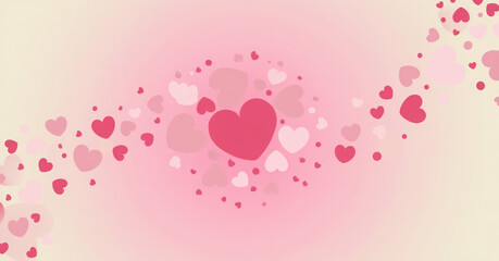 Pink and red hearts floating on a soft gradient background