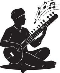 Sitar player silhouette traditional style