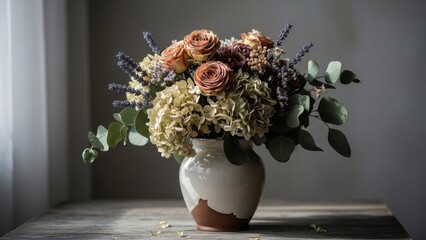Elegant floral arrangement in a ceramic vase, capturing natural beauty and artistic composition.