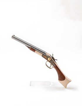 Antique Flintlock Pistol with Wooden Handle and Metal Barrel Displayed