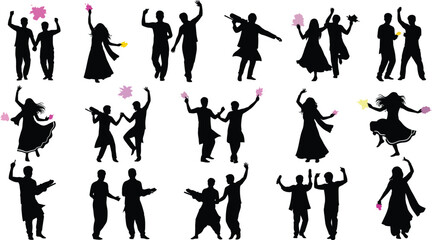 Obraz premium Collection of 16 dancing silhouettes in various poses