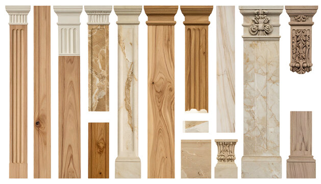 A collection of architectural columns and decor pieces